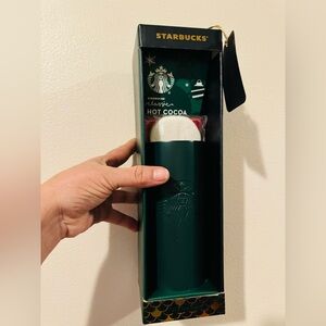 NWT  starbucks stainless steel tumber dark green with hot Cocoa